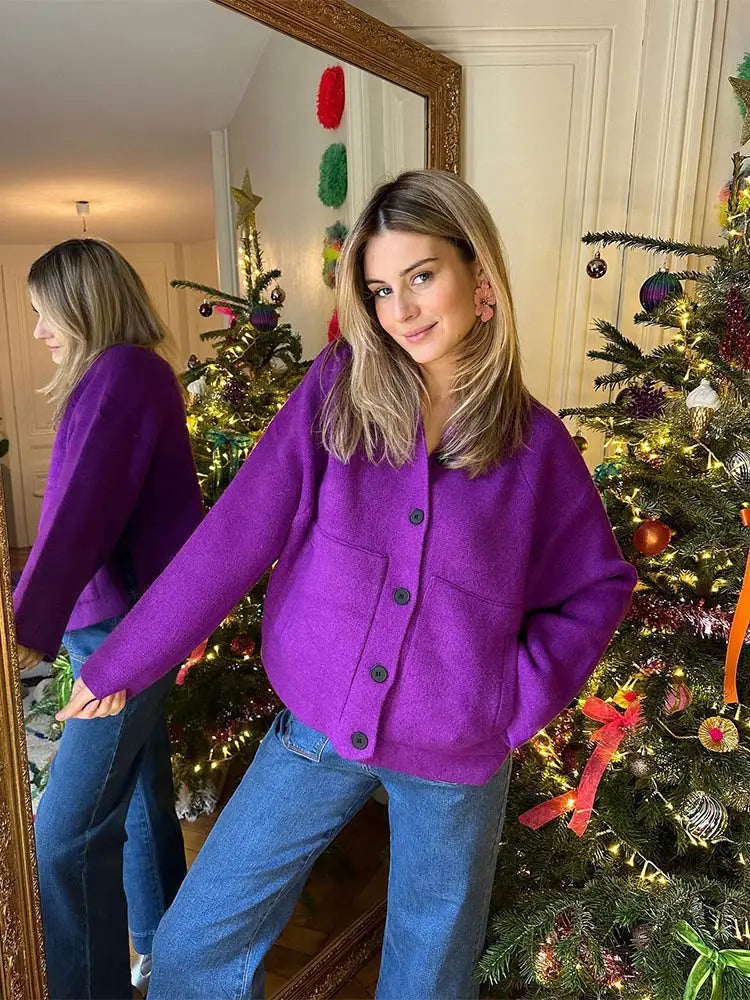 maoxiangshop -  Solid Color Loose Button Knitted Cardigan Women Fashion Long Sleeve Single Breasted Sweater Top Autumn Winter Female Warm Jacket