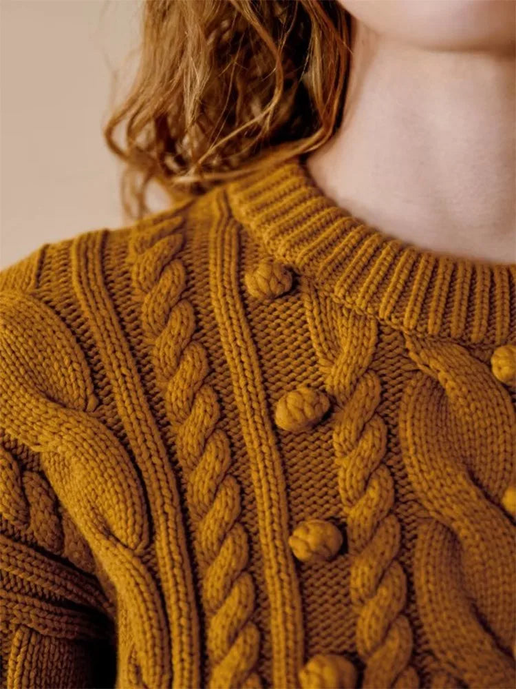 maoxiangshop -  Round Neck Ball Embellished Sweater Women Long Sleeved Warm Knitwear Pullover Autumn Winter Fashion Female Casual Jumper