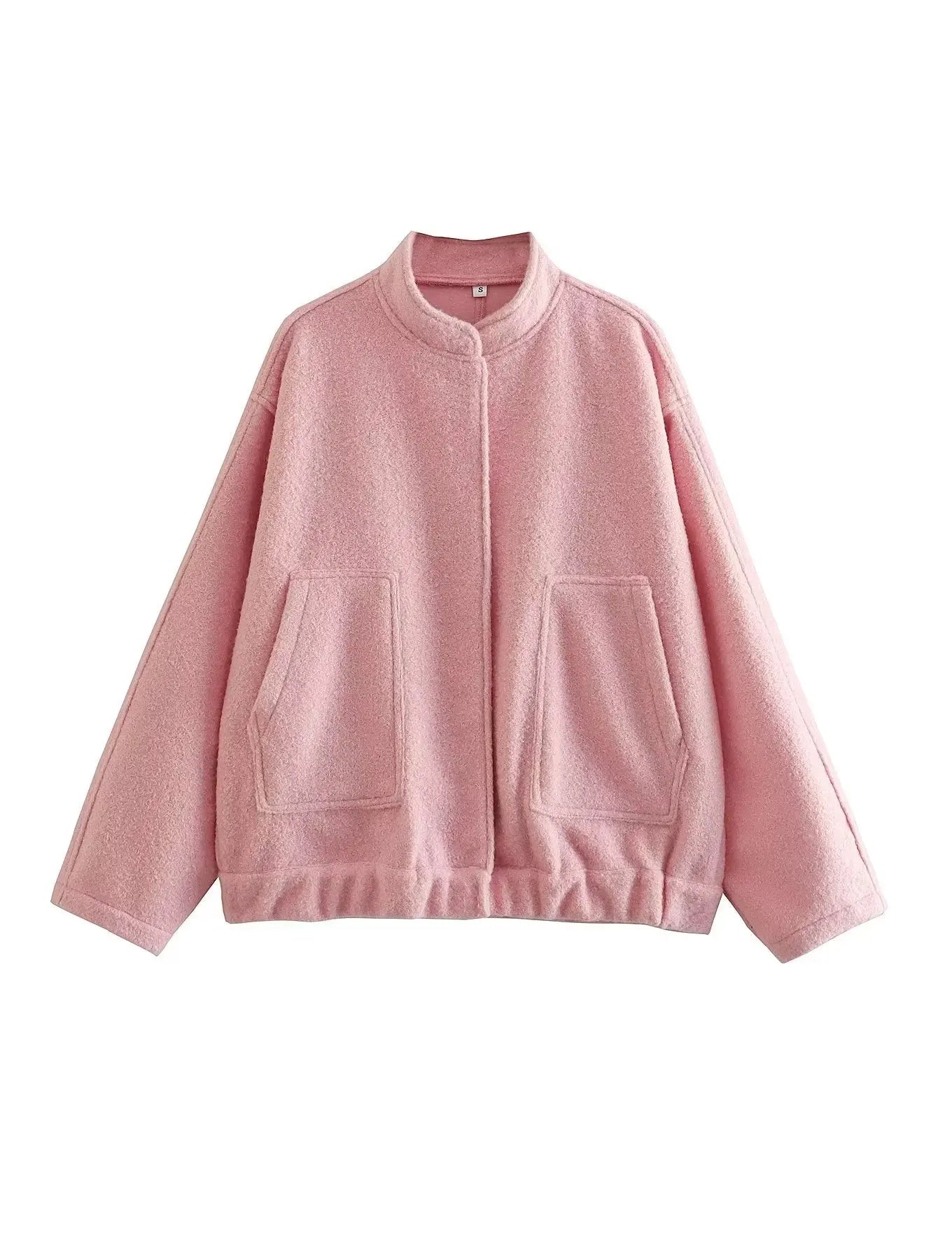 maoxiangshop -  Solid Bombers Jackets Coat For Women Loose Long Sleeve With Button Outwear Tops Autumn Fashion Casual Female Pocket Jacket