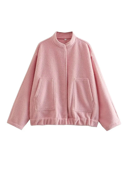 maoxiangshop -  Solid Bombers Jackets Coat For Women Loose Long Sleeve With Button Outwear Tops Autumn Fashion Casual Female Pocket Jacket