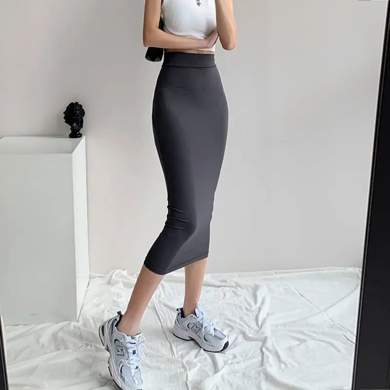 maoxiangshop Midi Pencil Skirts Women Slim Elastic Hotsweet European Style Fashionable Summer High Waist All-match Streetwear Young Sexy Lady