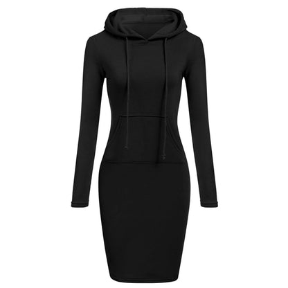 maoxiangshop Women Hoodies Winter Dresses Women Solid Color Long Sleeve Sweatshirts Bodycon Autumn Dress Women Robe Femme Knee Length Dress