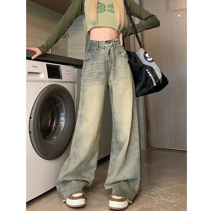 Wide Leg Denim Pants for Women Vintage 90S Streetwear Baggy Y2K Jeans Woman New High Waist Full Length Straight Trousers