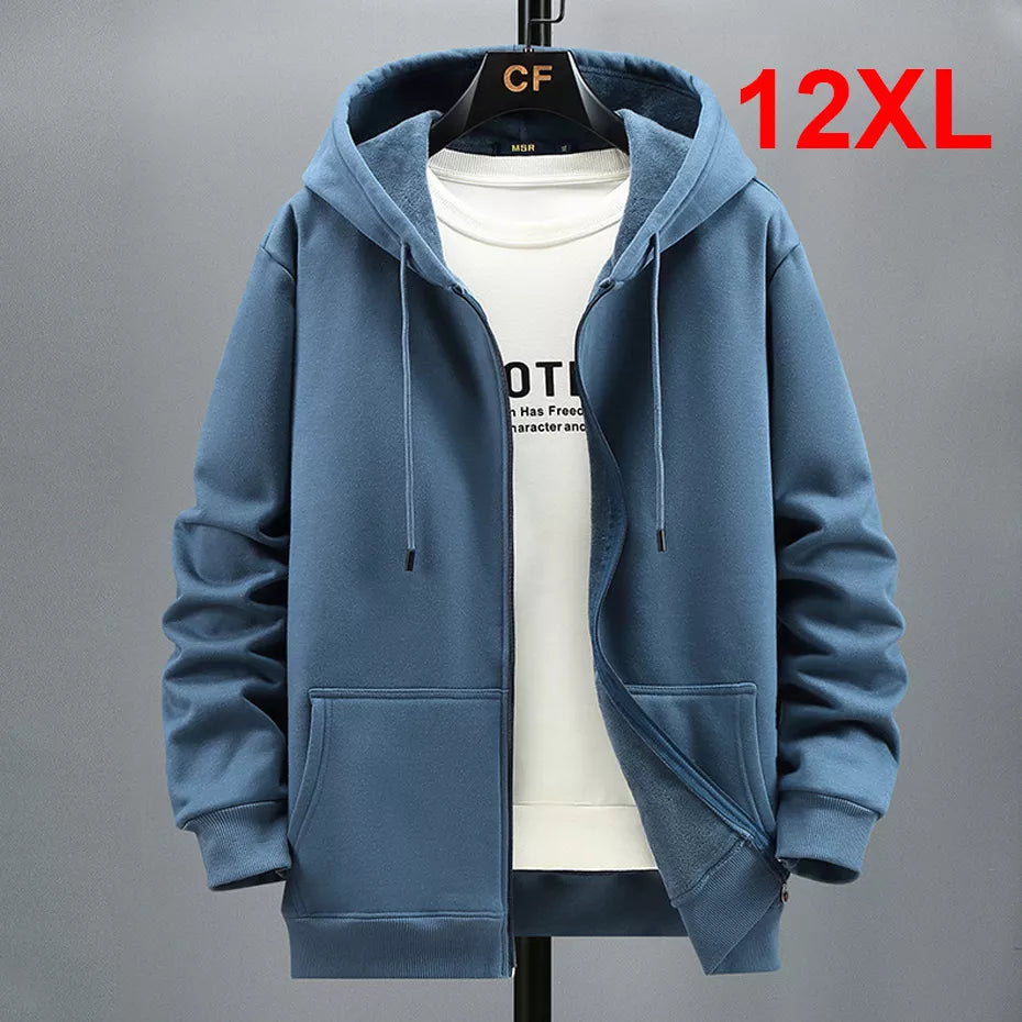 maoxiangshop Plus Size 10XL 12XL Hoodie Men Autumn Winter Fleece Hoodies Solid Color Jacket Hoodies Big Size 12XL Blue Black Red Grey