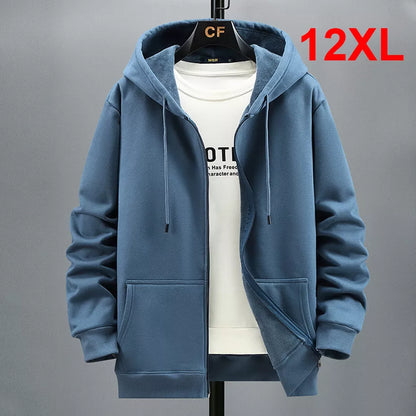 maoxiangshop Plus Size 10XL 12XL Hoodie Men Autumn Winter Fleece Hoodies Solid Color Jacket Hoodies Big Size 12XL Blue Black Red Grey