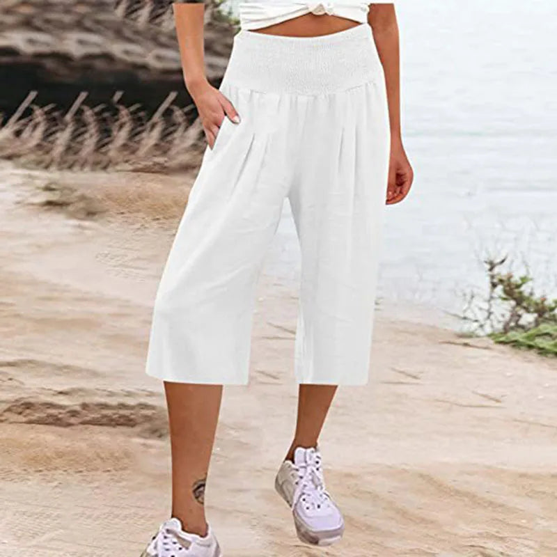 maoxiangshop Summer AliExpress European and American Women's Cross border Cotton and Hemp Split Waist Wrap Pocket Thin Wide Leg Pants fo