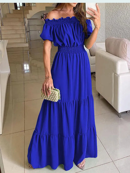 maoxiangshop Summer Boho Red Dress Fashion Short Sleeve Beach Long Dress Casual Loose Elegant Holiday Party Dresses For Women Robe Femme