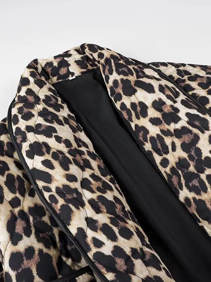 maoxiangshop  -  Women Casual Leopard Printed Cotton Jacket Fashion Lapel Long Sleeved With Pockets Cardigan 2024 Autumn Winter Lady Chic Coats