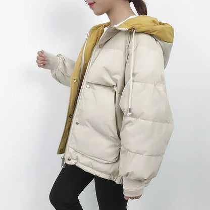 maoxiangshop Hooded Women Jacket Winter Korean Warm Female Cold Coat Pocket Solid Parkas Padding Long Sleeve Thick New in Outerwears