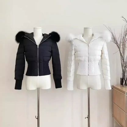 maoxiangshop  -  Winter Clothes Women Short Parkas Solid Fur Hooded Puffer Jacket Fashion Parkas Thicken Warm Female Cotton Padded Coat Outwear