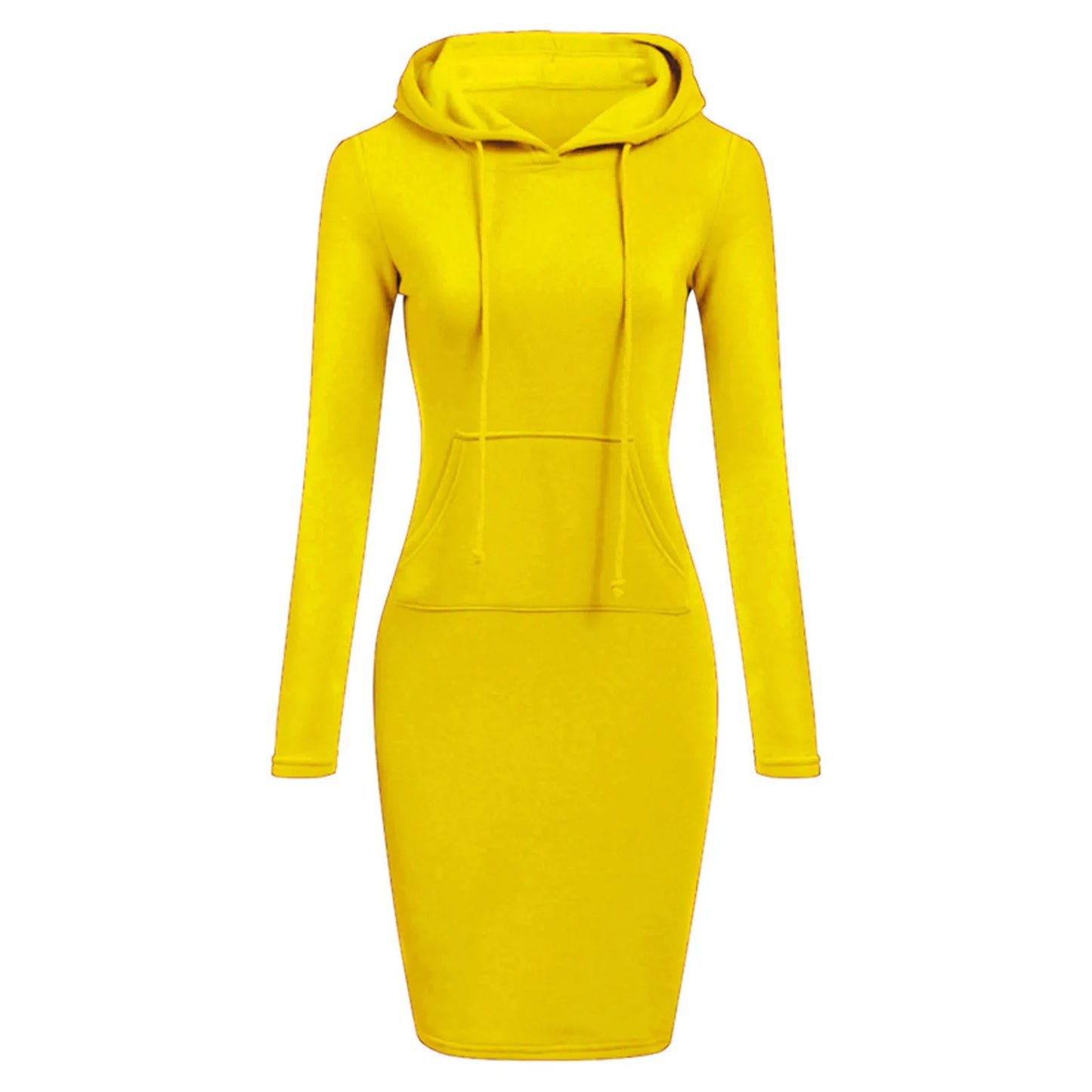 maoxiangshop Women Hoodies Winter Dresses Women Solid Color Long Sleeve Sweatshirts Bodycon Autumn Dress Women Robe Femme Knee Length Dress