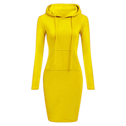 maoxiangshop Women Hoodies Winter Dresses Women Solid Color Long Sleeve Sweatshirts Bodycon Autumn Dress Women Robe Femme Knee Length Dress