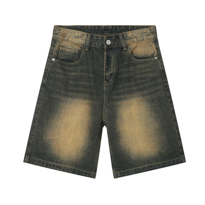 maoxiangshop Summer Denim Shorts Men's Loose Korean Style Retro Short Jeans Fashion Washed Casual Knee Length Pant New Streetwear
