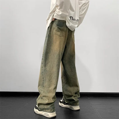 maoxiangshop Jeans men 2024 Spring Wide Leg Jeans Male Loose Straight Denim Pants Harajuku Vintage Blue Jean Trouser Streetwear Clothes
