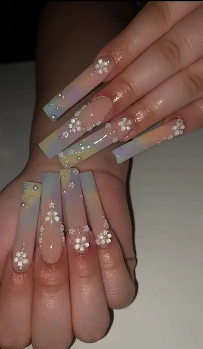 maoxiangshop 24Pcs Coffin False Nails Purple Butterfly Designs Fake Nails with Shiny Rhinestone Wearable French Full Cover Press on Nails