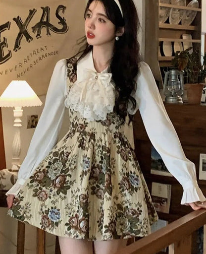 maoxiangshop Vintage Floral Mini Strap Dress Women Sleeveless Sexy Sweet Princess Dress Casual Elegant Women's Dresses for Party Autumn