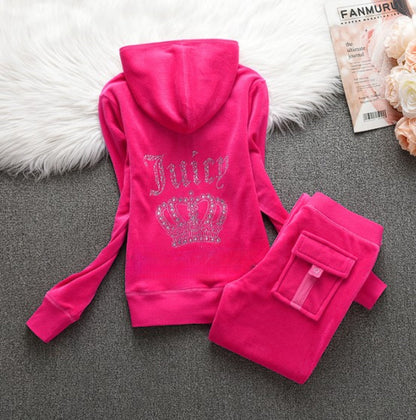 maoxiangshop 1:1 Top Quality Original Juicy Corture Tracksuit Woman Velvet Crop Female Suits Sweatshirt and Pants Set Sportswear Hoodies Suit