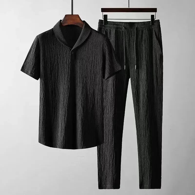 maoxiangshop Leisure Set for Men New Summer Thin Sports Set for Men Fashion Short Sleeve Long Pants Trend Light Luxury