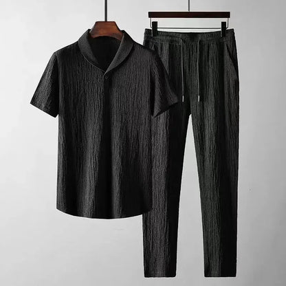 maoxiangshop Leisure Set for Men New Summer Thin Sports Set for Men Fashion Short Sleeve Long Pants Trend Light Luxury
