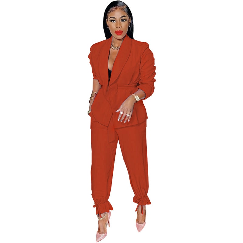 maoxiangshop Causal Solid Two Piece Set Women Fashion Two Piece Outfit Long Sleeve Open Coat Pencil Pants Suit Women Work Suits