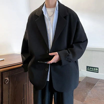 maoxiangshop British-style Blazers Men Leisure Trendy Loose Suit Jackets Male Retro Daily Ins Streetwear All-match Simple Korean Suit-tops