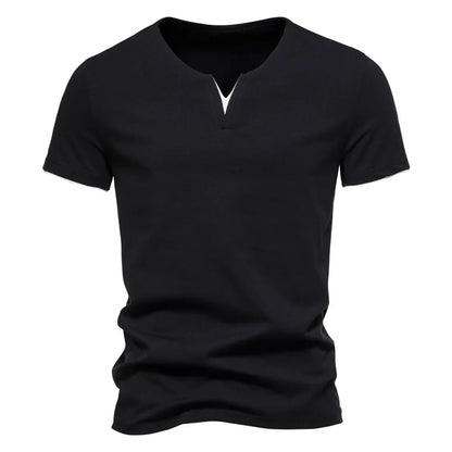 maoxiangshop Mens Short Sleeve Henley Shirts Casual Cotton Slim Fit Basic Summer V Neck T-Shirt