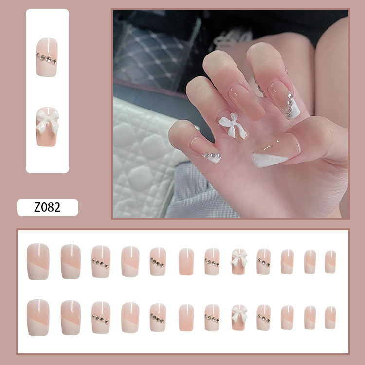 24pcs Butterfly decorated false nails Removable Long Paragraph Fashion Manicure fake nail tips full cover acrylic for girls nail