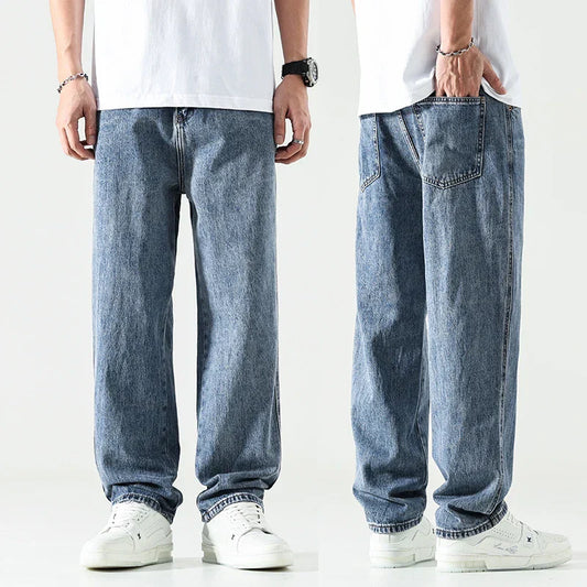 maoxiangshop Baggy Pants Men Wide Leg Jeans Light Blue Straight Cut  Loose Fit Men's Clothing Oversize Jeans Men Kpop Jeans Quality New
