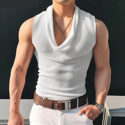 maoxiangshop Tops 2024 Korean Style Men's Pile Up Collar Knitted Solid Color Vests Casual Streetwear Thin Sleeveless Tank Tops S-5XL
