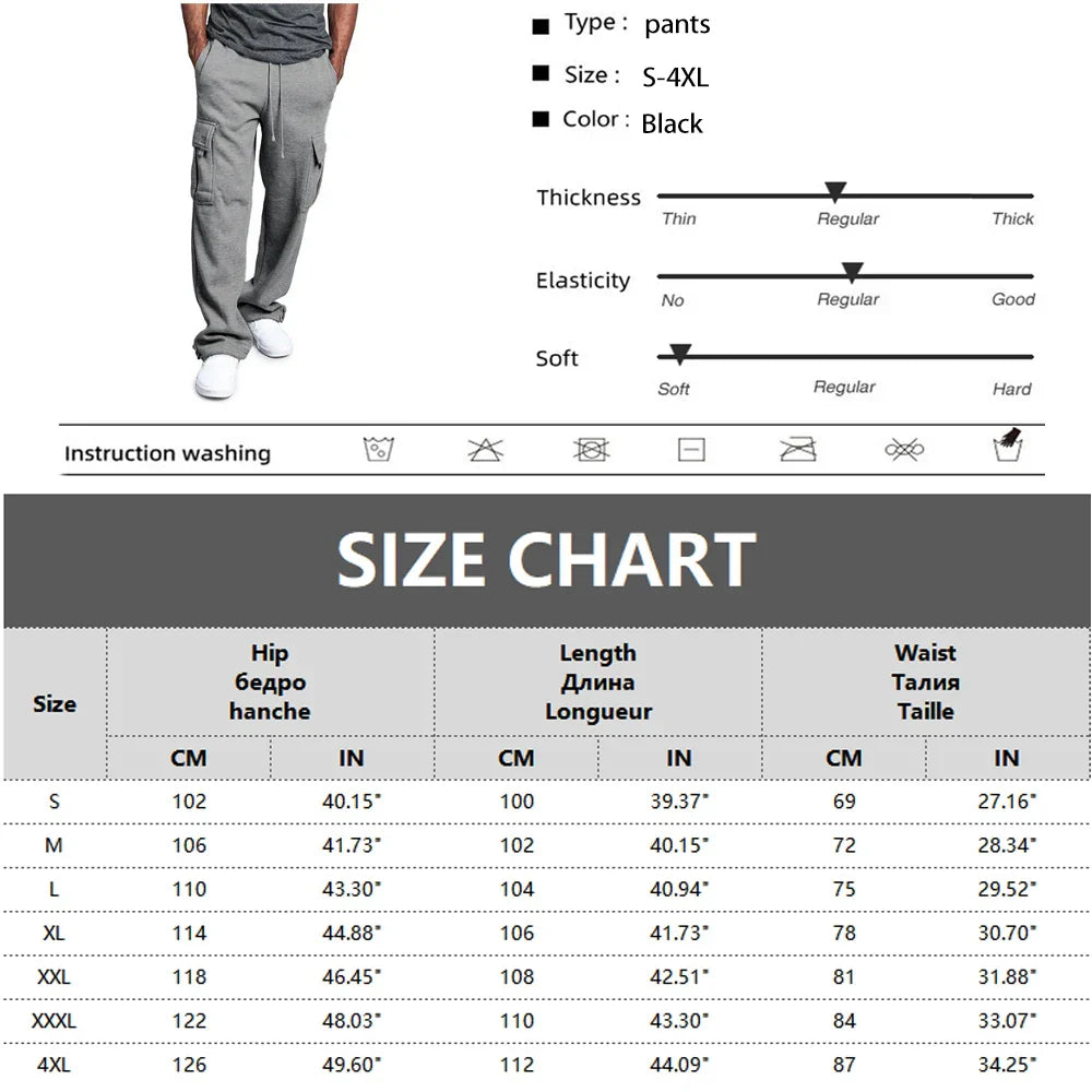maoxiangshop Mens Sweatpants Straight Fit Joggers for Sports and Streetwear Loose Oversized Drawstring Long Pants Men Multi-pocket Pants