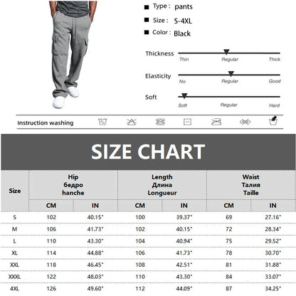 maoxiangshop Mens Sweatpants Straight Fit Joggers for Sports and Streetwear Loose Oversized Drawstring Long Pants Men Multi-pocket Pants