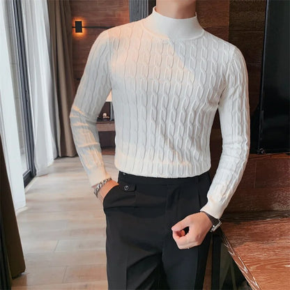 maoxiangshop Autumn Winter Turtleneck Fashion Simple Slim Sweater Men Clothing High Collar Casual Pullovers Knit Shirt Plus size S-3XL