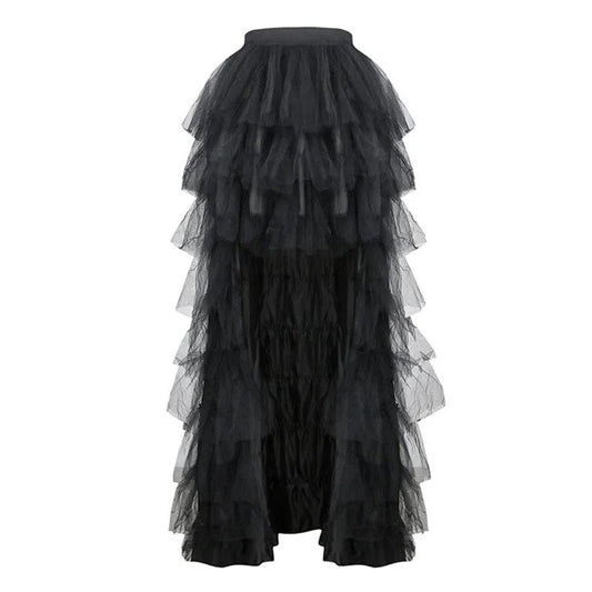 maoxiangshop Women Black Mesh Skirt Gothic Steampunk Party Halloween Clothing Tuxedo Skirt