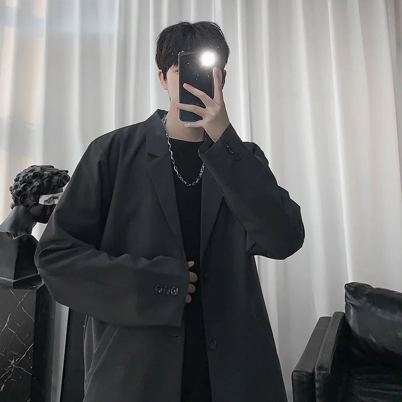 maoxiangshop Blazers Men Casual Solid Color Loose Long Sleeve Suit Jacket Streetwear for Male Daily Outerwear Autumn Suit's Tops Chic