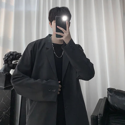 maoxiangshop Blazers Men Casual Solid Color Loose Long Sleeve Suit Jacket Streetwear for Male Daily Outerwear Autumn Suit's Tops Chic