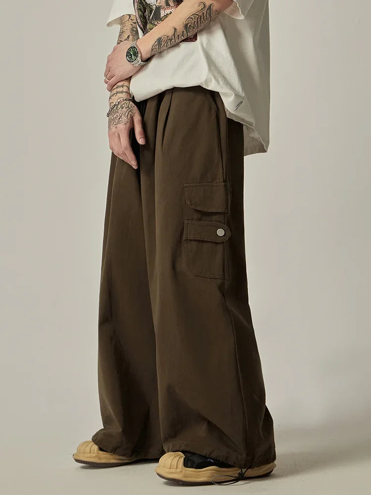 maoxiangshop Japanese Baggy Cargo Pants Men Oversize Wide Leg Cargo Trousers Male Loose Casual Streetwear Hip Hop Pocket Autumn