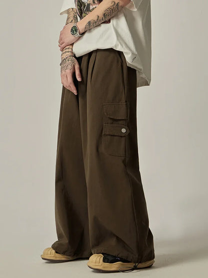 maoxiangshop Japanese Baggy Cargo Pants Men Oversize Wide Leg Cargo Trousers Male Loose Casual Streetwear Hip Hop Pocket Autumn