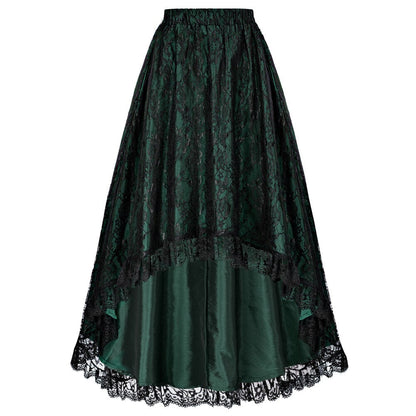 maoxiangshop Women Renaissance High-Low Skirt Vintage Gothic Steampunk Hight Elastic Waist Swing Skirt Victorian Lace Skirts A30