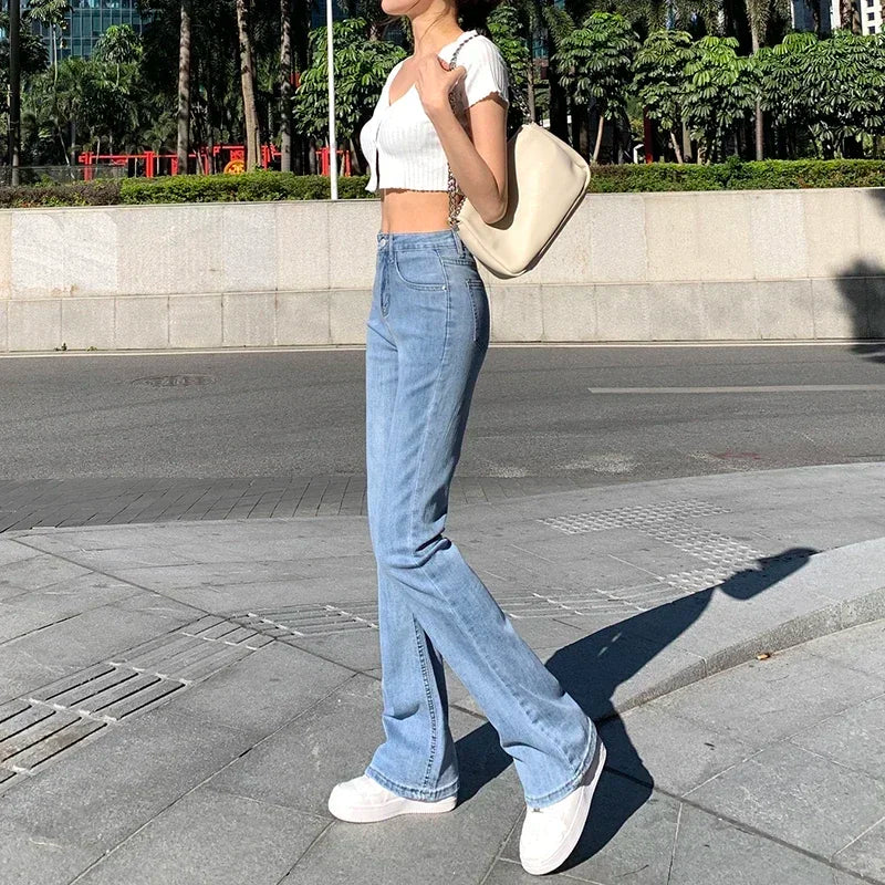 Women Spring Outfits Flare Jeans High Waist Flt Skinny Jean Femee Pants Hot Elastic Fashion Korean Y2K Denim Pant Trousers 4 Color