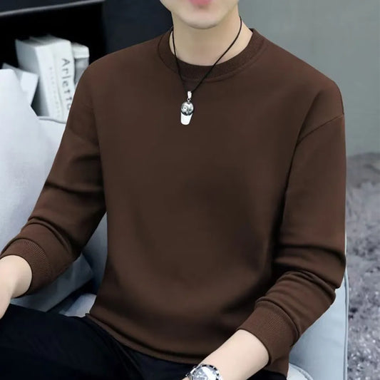 maoxiangshop Men Round Neck Shirts Long Sleeve T-Shirt Casual Undershirts Tees Tops Slim Fit Shirts Designer Solid Tee  Men's Clothing