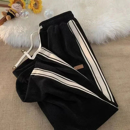 Corduroy Striped Sweatpants Women Streetwear Thick Wide Leg Pants Y2K Harajuku High Waist Joggers Korean Baggy Trousers