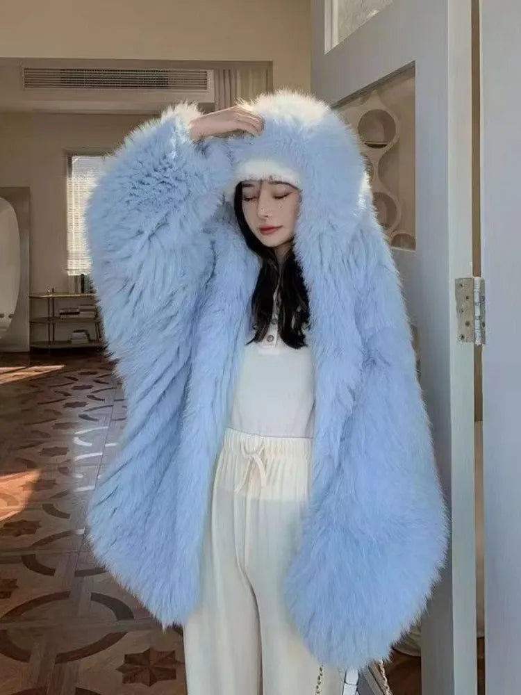 Women's Coat New In Fashion Hooded Solid Color Jacket Elegant Tops Temperament Style Winter Commuting Streetwear Fur Coat Women