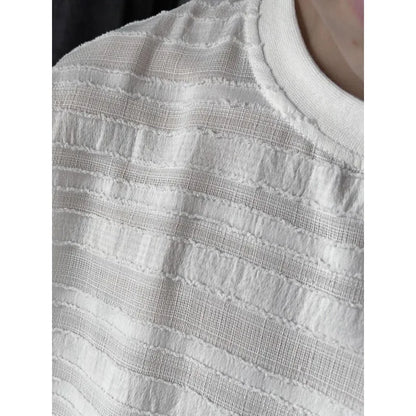 maoxiangshop Striped Mesh T-shirts for Men Beach Short Sleeve Tee Male Summer Translucent Breathable Tops O-neck Casual Streetwear