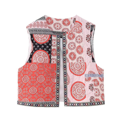 maoxiangshopWomen Fashion Y2k Vintage Floral Embroidery Vest Top V Neck Loose Casual Summer Woman Short Cardigan Waistcoat Chic Tops