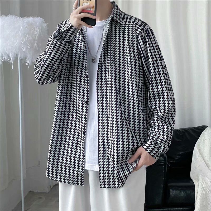 maoxiangshop Men's Clothing Turn-down Collar Handsome Long Sleeve Button Spring Summer Thin Man Printing Loose Streetwear Casual Korean