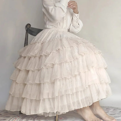 maoxiangshop  -  Sweet Lolita Mesh Ruffles Tutu Skirts Ball Gown Lolita Extended Skirt Lining Daily Lolita Lace Gauze Fluffy Skirt