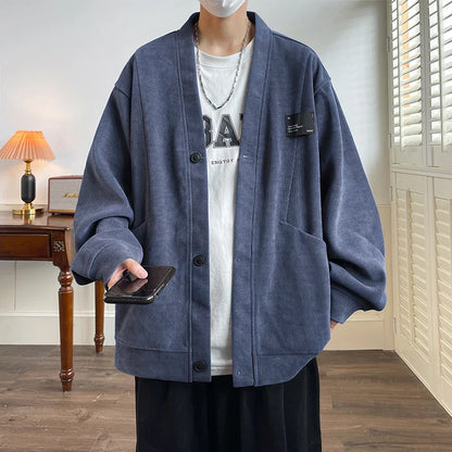maoxiangshop Streetwear Men‘s Sweater Japan Style Plus Size 7XL Man Sweatercoat Fashion Loose Tops Casual Single Breasted Clothes