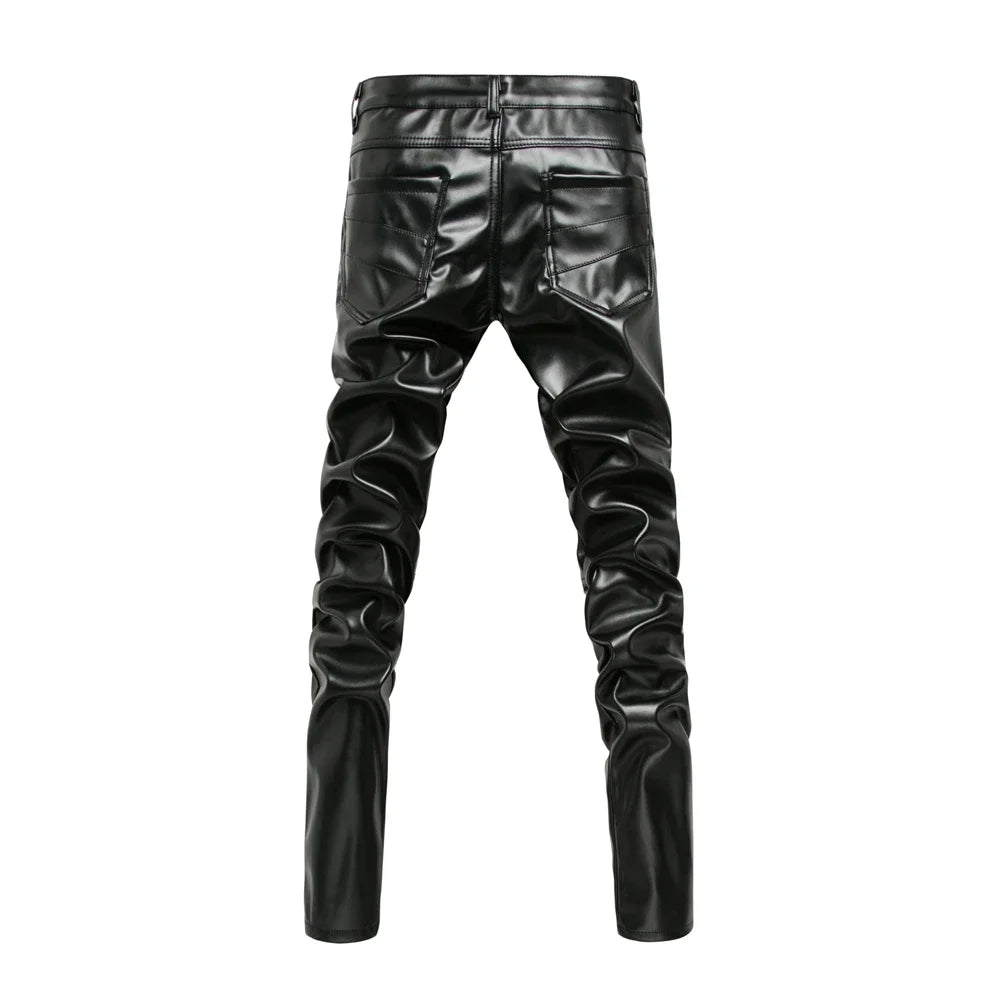 maoxiangshop New Arrived Personality Male Leather Pants Male Slim Leather Pants Men's Clothing PU Pants Male