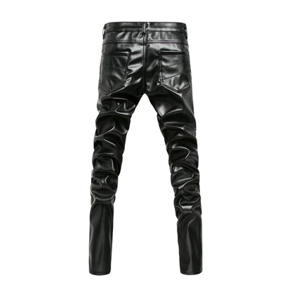 maoxiangshop New Arrived Personality Male Leather Pants Male Slim Leather Pants Men's Clothing PU Pants Male