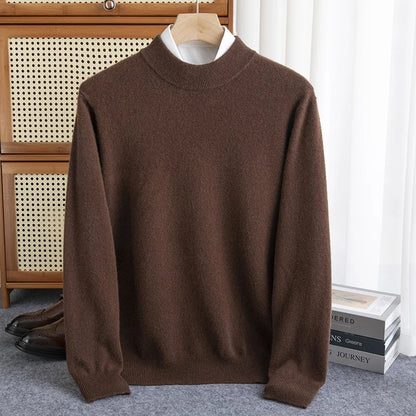 maoxiangshop New Fashion Men's 100% Wool Pullover Half-high Collar Sweater Autumn Winter Warm Solid Color Knit Sweater Business Casual Top